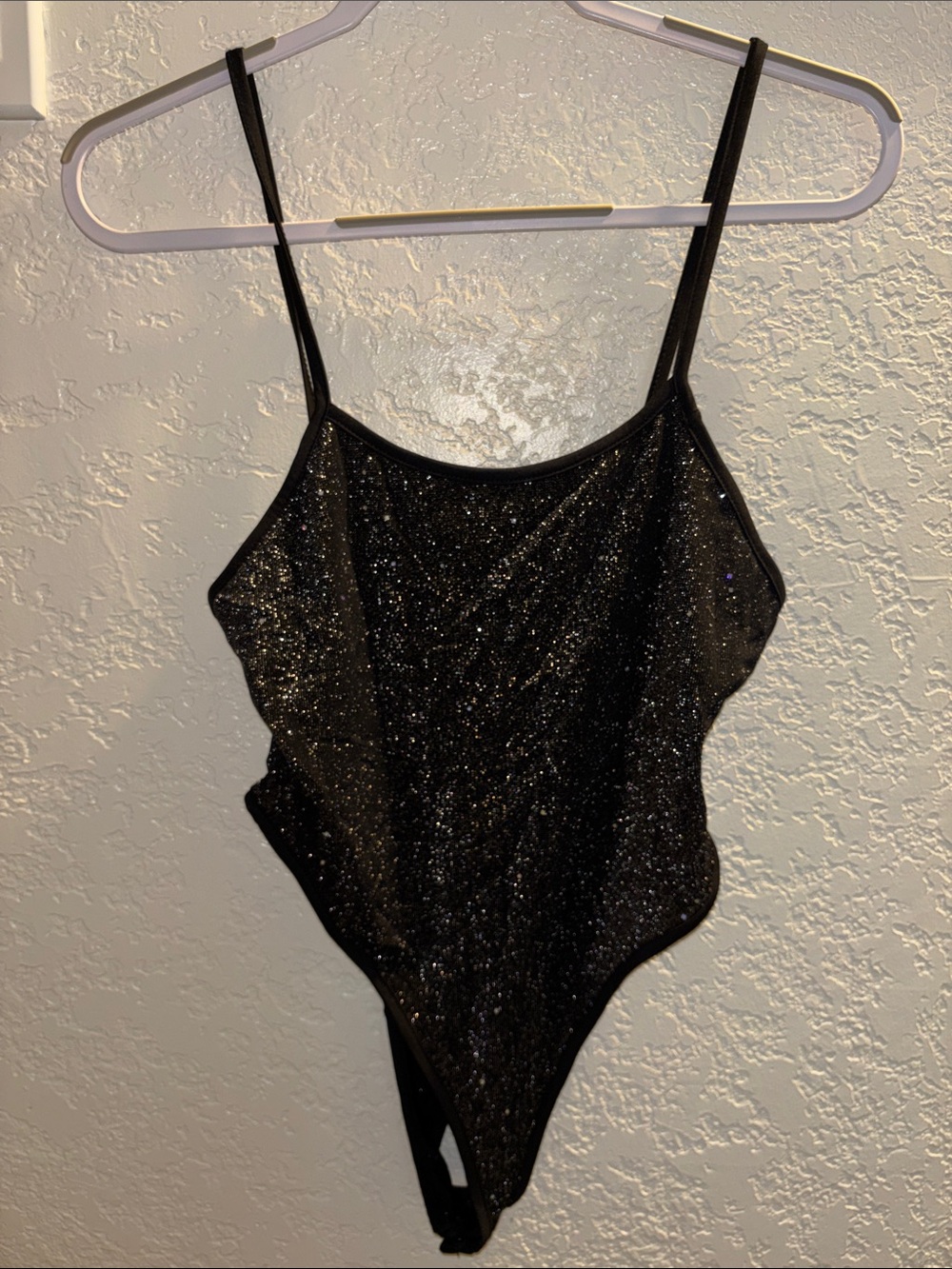 SHEIN Black Sparkle Girls One-Piece Bodysuit with Slim Straps